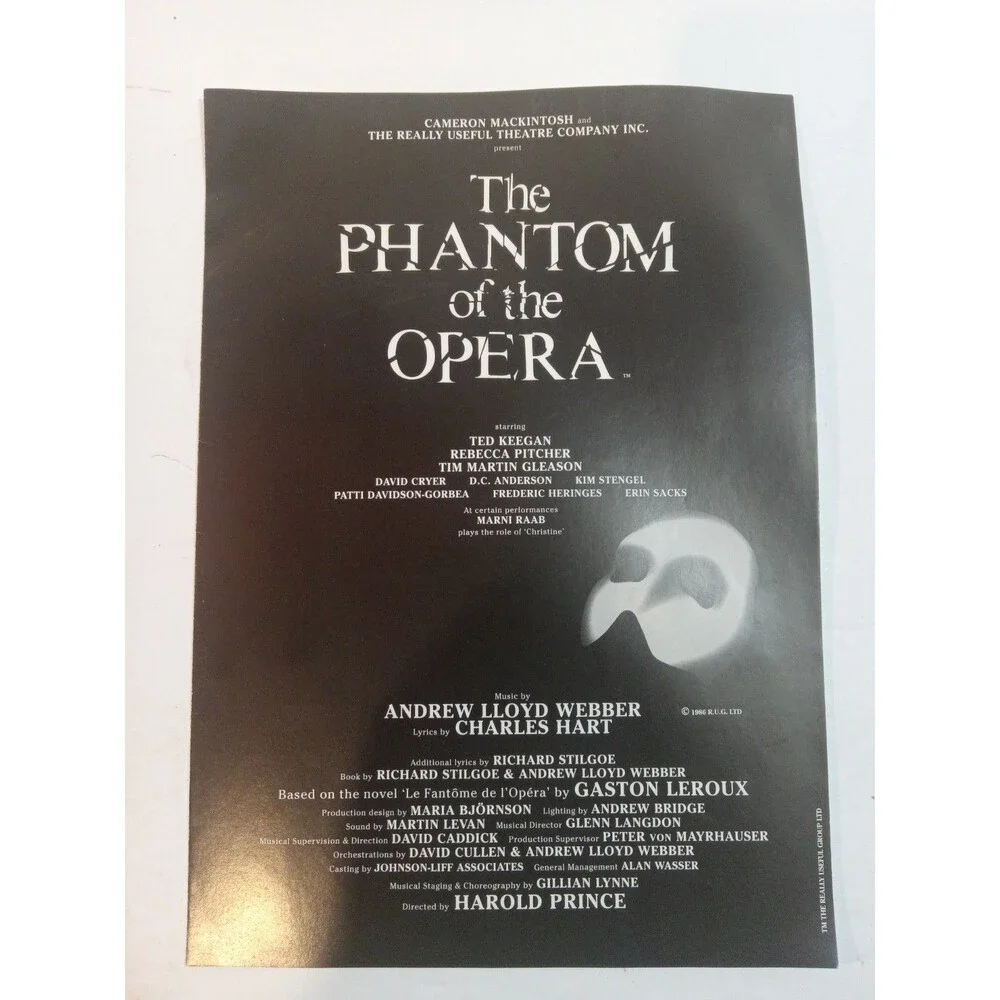 VTG Phantom of the Opera Souvenir Program w/Inserts